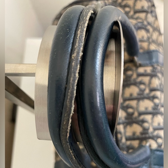 Christian Dior Vintage Trotter mini Boston Bag Navy Ivory Handbag Well Loved - Picture 5 of 15